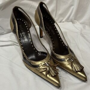 Yves Saint Laurent Gold Leather Lucite Pumps Tassel Heels Y2K Italy